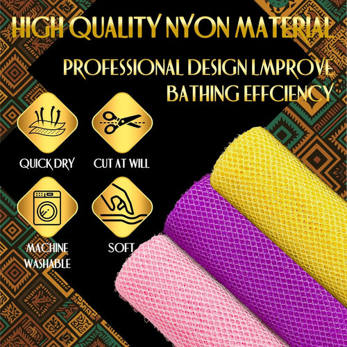 Revitalize Your Skin with 3-Piece African Bath Sponge Set - Exfoliating Shower Body Scrubber in Pink, Yellow & Purple!