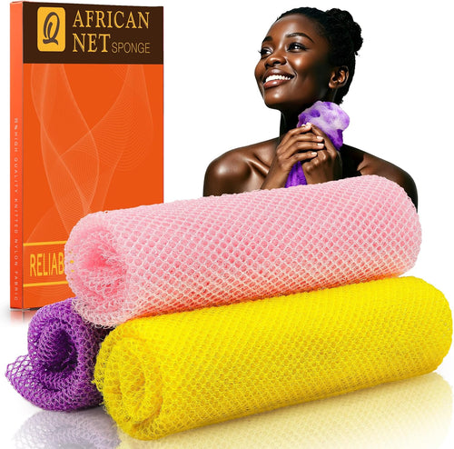 Revitalize Your Skin with 3-Piece African Bath Sponge Set - Exfoliating Shower Body Scrubber in Pink, Yellow & Purple!